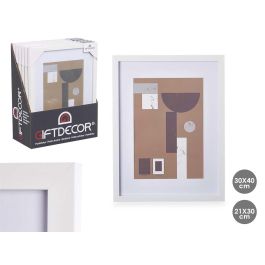 Portafoto de pared con paspartú, madera MDF, 21x30 cm, blanco - Giftdecor (6 Unidades)