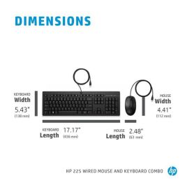 HP 225 Conjunto de Teclado y Ratón con Cable, Periféricos de Escritorio con Distribución UK, Comodidad y Productividad