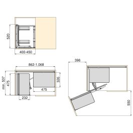 Emuca Rinconero extraíble Harmony para muebles de cocina, Izquierda, Acero y Madera, Gris antracita