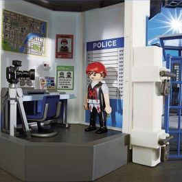 Playmobil 6919 Estación de Policía con Prisión, Escapada de Prisionero, Pared Rompible, 3 Figuras y Caja Huellas Digitales