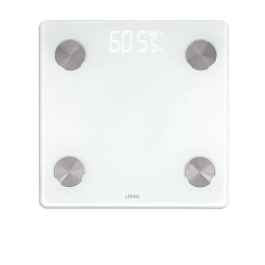 Livoo DOM528W Báscula de Impedancia Conectada, 17 Indicadores, Máx. 180 kg, 8 Perfiles, LED, Blanco