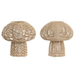 DKD Home Decor Lámpara Sobremesa Tropical Diseño Seta Marrón Cuerda y Metal Pack 4 Unidades Surtidas 18x18x18 cm