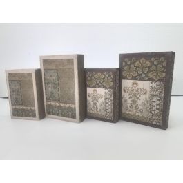 DKD Home Decor Caja Libro Árabe Granate Beige 7 x 30 x 21 cm Set de 2 unidades Decoración Etnica de PU y MDF