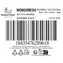 Inde Bol 690Cc "Mondoñedo", Col.Surt.Sta, Bol 690 ml, 14.2x7.8 cm, 434 g (aprox.), Set Completo (6 Unidades)