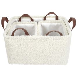 Home Deco Factory Juego de 3 Cestas Blancas Rizo Natural Borreguito