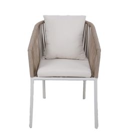 DKD Home Decor Mesa Comedor Terraza Jardín Beige Blanco 160x90x75cm Aluminio Poliéster Cuerda Cristal Set 7 Piezas