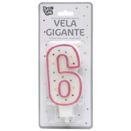 Party Time Vela Aniversario Numeral 6 Decorada 14 cm para Tarta, con Pincho