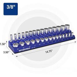 Workpro Organizador Magnético Vacío para Vasos de 3/8" Estándar, Almacena 6-20 mm, Previene Pérdidas, 373x88x38 mm