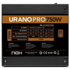 Nox NXURPRO750BZ Fuente Alimentación Hummer Urano Pro 750W 80 Plus Bronze, Ventilador 12cm, Cables Planos