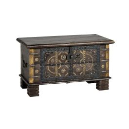GINER Y COLOMER Baúl de Madera de Mango Marrón Oscuro con Detalles en Bronce y Metal