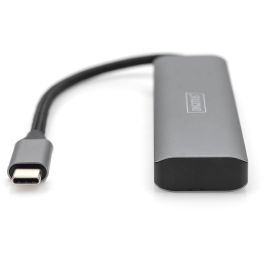 Digitus Hub USB-C 4 Puertos (2x USB-A, 2x USB-C) 3.2 Gen 1, 10000 Mbit/s, Gris, Aluminio, Plug and Play