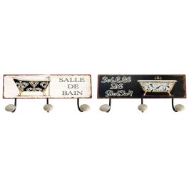 DKD Home Decor Perchero de Pared Tradicional de Metal Negro y Blanco con 3 Colgadores, 37 cm Ancho, Pack de 4 Unidades para Baño