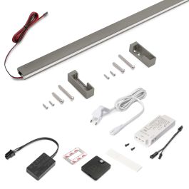 Emuca Kit de barra para armario Luxe, tira LED 4,5x8 Neonlynx V, sensor de movimiento RF Smart y convertidor Smart (24V DC), longitud 900mm, Luz blanca cálida 2.700K, Plástico y Aluminio, Titanio Precio: 51.89000058. SKU: B1DHQRHTAK