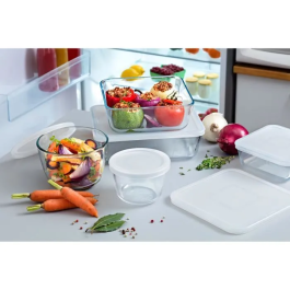Pyrex Juego de 8 Recipientes para Guardar Alimentos Cook & Freeze Rectangular de Vidrio con Tapa Especial para Congelador