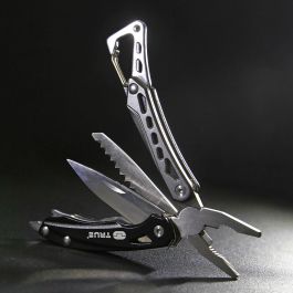 True Multiherramienta 9 en 1 con alicates, cuchillo, sierra, destornilladores y abrebotellas, acero inoxidable y aluminio aeronáutico True Multiherramienta 9 en 1 con alicates, cuchillo, sierra, destornilladores y abrebotellas, acero inoxidable y aluminio aeronáutico