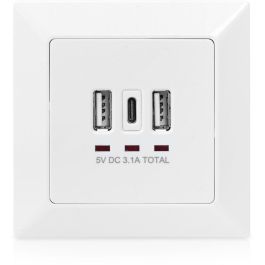 Digitus Caja de Carga para Empotrar con 2 USB A y 1 USB Type-C, Blanco