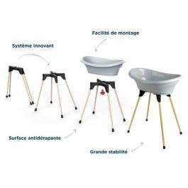 Thermobaby Pack de Baño Completo Vasco 7 en 1 con Bañera, Soporte, Tumbona Babycoon, Termómetro de Baño y Accesorios - Gris