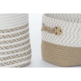 DKD Home Decor Cesta Boho Algodón Yute Blanco Marrón 45 x 54 x 45 cm Set 6 Piezas