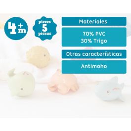 KioKids Set 5 Animales Marinos Antimoho para Baño con Trigo Multicolor +4 Meses