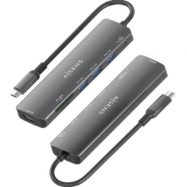 Aisens ASUC-7P025-GR Docking Estación USB-C 7 en 1: HDMI 4K, 3x USB 3.0, USB-C PD 100W, Lector SD/Micro SD, Gris.