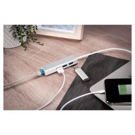 DIGITUS Adaptador USB-Hub 3 Puertos USB 3.0 + 1 Puerto LAN Gigabit Ethernet Plata Blanco