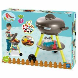 Ecoiffier 4668 Barbacoa de carbón de juguete gris con accesorios, alimentos y utensilios para niños +18 meses