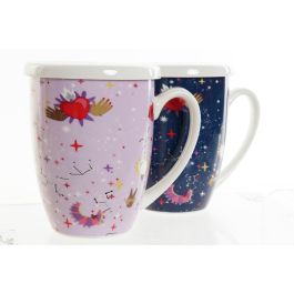 DKD Home Decor Taza para Infusiones Porcelana Lila Malva 380ml 8.3 x 11 x 12 cm (12 Unidades) Apto Microondas Lavavajillas