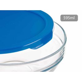 Pasabahce Fiambrera Redonda Chefs con Tapa Azul 595 ml - Vidrio y Plástico, 14x14x6.3 cm (Set de 6)