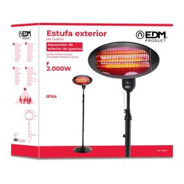 Edm Estufa de Cuarzo de Exterior 2000W con Pie Extensible y Soporte de Pared - 3 Niveles de Potencia, IPX4