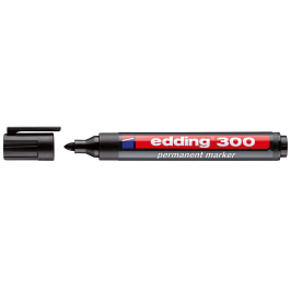 Edding Marcador Permanente 300 Negro, Marcador Permanente para Diversos Materiales con Punta Redonda de 1.5-3mm, Tinta Resistente