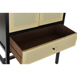 DKD Home Decor Armario de Ratan y Madera de Abeto Balines Negro Natural, con 2 Puertas, 1 Cajón y 1 Estante, 80x38x160 cm