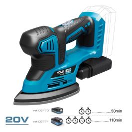 Koma Tools 20v-lm Lijadora Delta 20V 12000 RPM sin Batería ni Cargador Ergonómica con Filtro Recoge Polvo y 2 Lijas P80