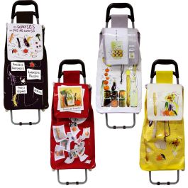 Entre Temps Carro de Compra PVC Altura 95 cm, Estructura de Acero con Ruedas de Goma, Colores Surtidos Rojo, Amarillo, Blanco y Negro