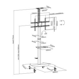AISENS SOPORTE DE SUELO ECO CON RUEDAS Y MANIVELA, BANDEJA PARA DVD Y SOPORTE DE CAMARA PARA MONITOR/TV 50KG DE 37-70, NEGRO