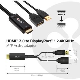 Club3D Hdmi 2.0 To Displayport 1.2 4K60Hz Hdr M/F Active Adapter