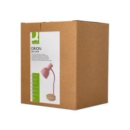 Q-connect Lámpara de Escritorio Orion Metálica con Detalles de Madera, Brazo Flexible, Color Rosa
