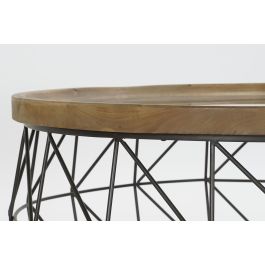 DKD Home Decor Mesa Centro Vintage Natural Negro Metal y Cristal 100 x 43 x 100 cm Set de 2