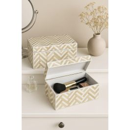 DKD Home Decor Caja Tropical Colección Raviet de Bambú y Resina Acabado Natural Mosaico Surtido Marrón Blanco Set de 2 (16x12x30 cm)