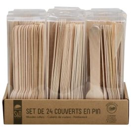Saveur et Degustation Eco Concept Juego de 24 Cubiertos de Madera de Pino (8 Cucharas, 8 Cuchillos, 8 Tenedores)