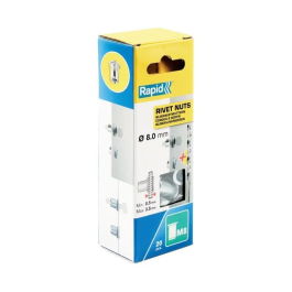 Rapid RAP4051661037054 Tuercas de Crimpado para Tornillos M8 Ø8mm Caja de 20 + Broca