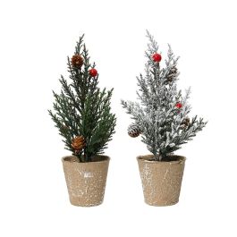 Everlands Mini pino con piñas y frutas, 2 modelos efecto nevado o verde, Ø10 x 28 cm, decoración para interior