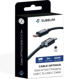 Subblim SUBCAB-C06001 Cable USB-C a USB-C Optimus Carga Rápida PD 60W 480Mbps Nylon Trenzado 1m Negro para iPhone Samsung MacBook