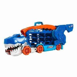 Camión hot wheels city t-rex definitivo. dinosaurio transporte y pista para coches de juguete. incluye 2 vehiculos.