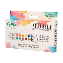 Liderpapel Acuarela 12 Colores con Pincel de Agua Rellenable Estuche de Plástico