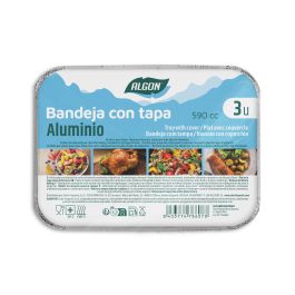Algon - Set de 3 Bandejas Rectangulares de Aluminio con Tapa, 590 cc, 19.5 cm Largo x 14 cm Ancho x 4 cm Alto (12 Unidades)