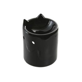 DKD Home Decor Quemador de Aromas Cerámica Blanco Negro Gato 8x9x8 cm (12 Unidades)