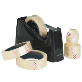 Q-connect Portarrollo sobremesa de plástico negro ABS para cintas de 33 y 66 m - 212x100x84 mm