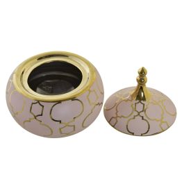 DKD Home Decor Joyero Oriental Zeman de Porcelana Rosa Dorado con Tapa 14x14x17 cm