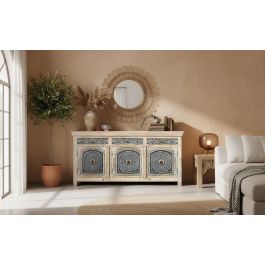 Giner y Colomer Aparador de Madera de Mango Maciza con 3 Cajones y 3 Puertas Blanco y Azul