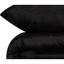 Juego de Cama 220x240 cm + 2 Fundas Almohada 60x60 cm - 100% Algodón Satén Negro - MEN8681875218435